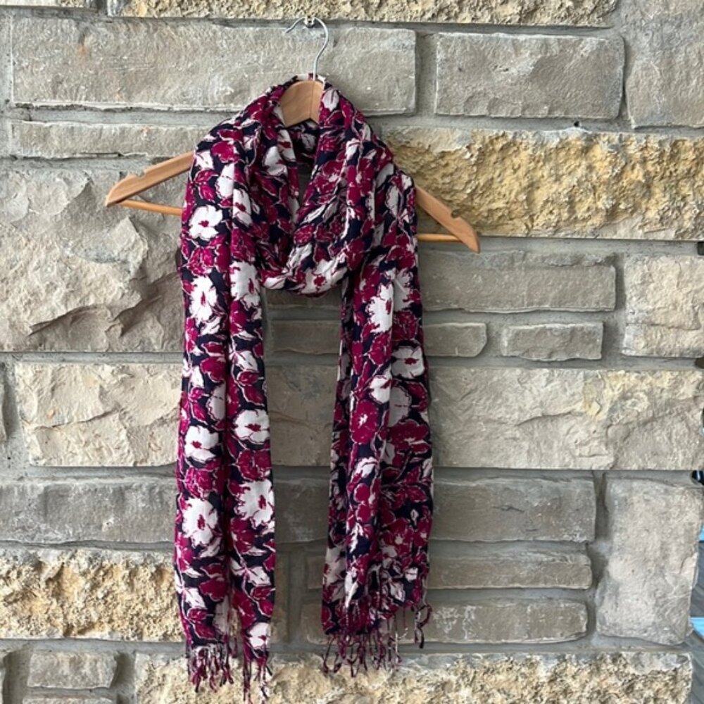 The Limited Maroon White Pink Navy Floral Scarf